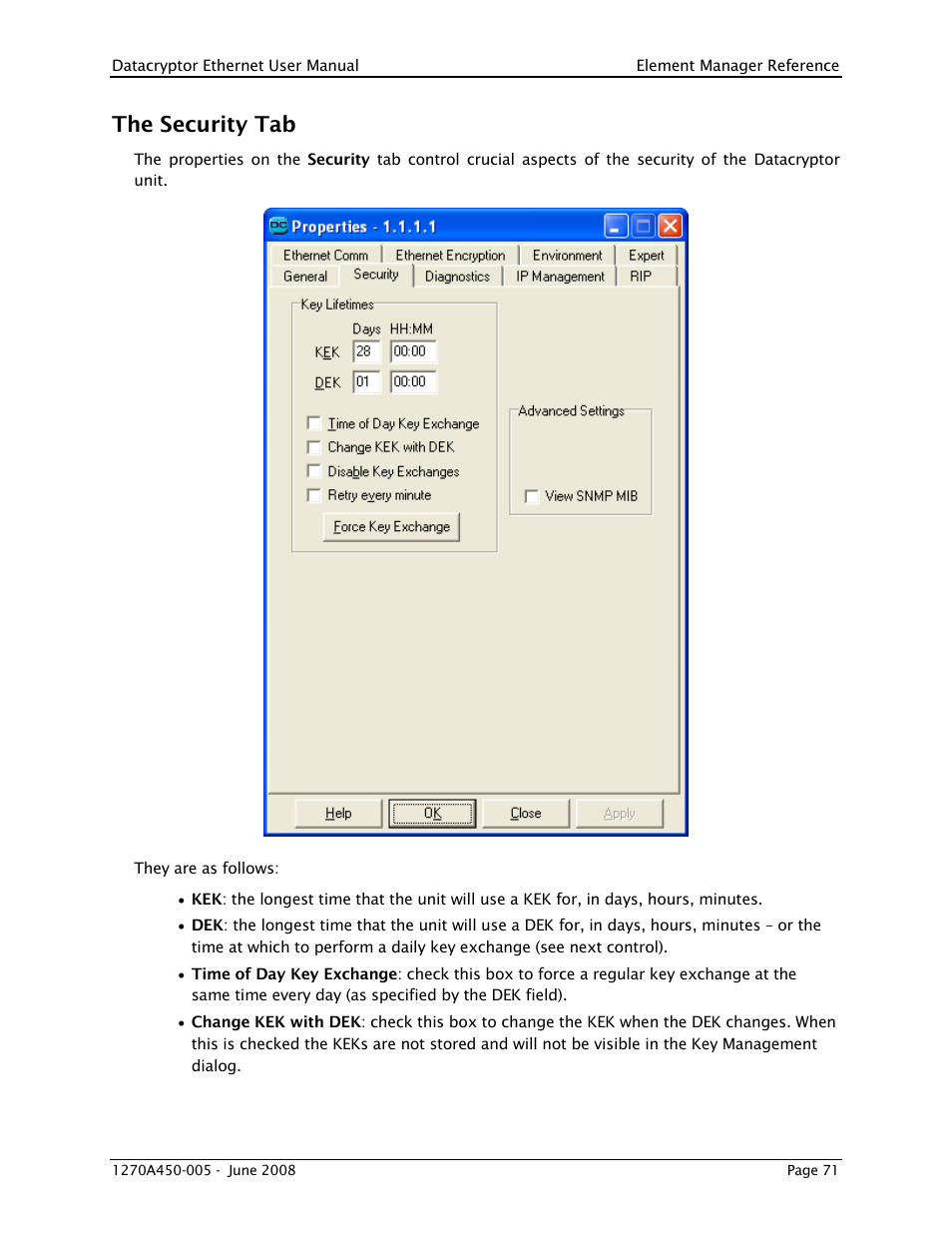The security tab | THALES DATACRYPTOR User Manual | Page 71 / 134