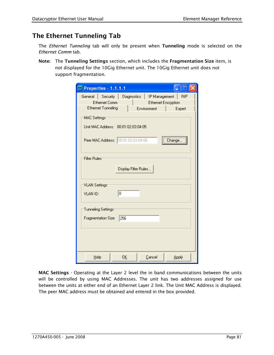 The ethernet tunneling tab | THALES DATACRYPTOR User Manual | Page 81 / 134