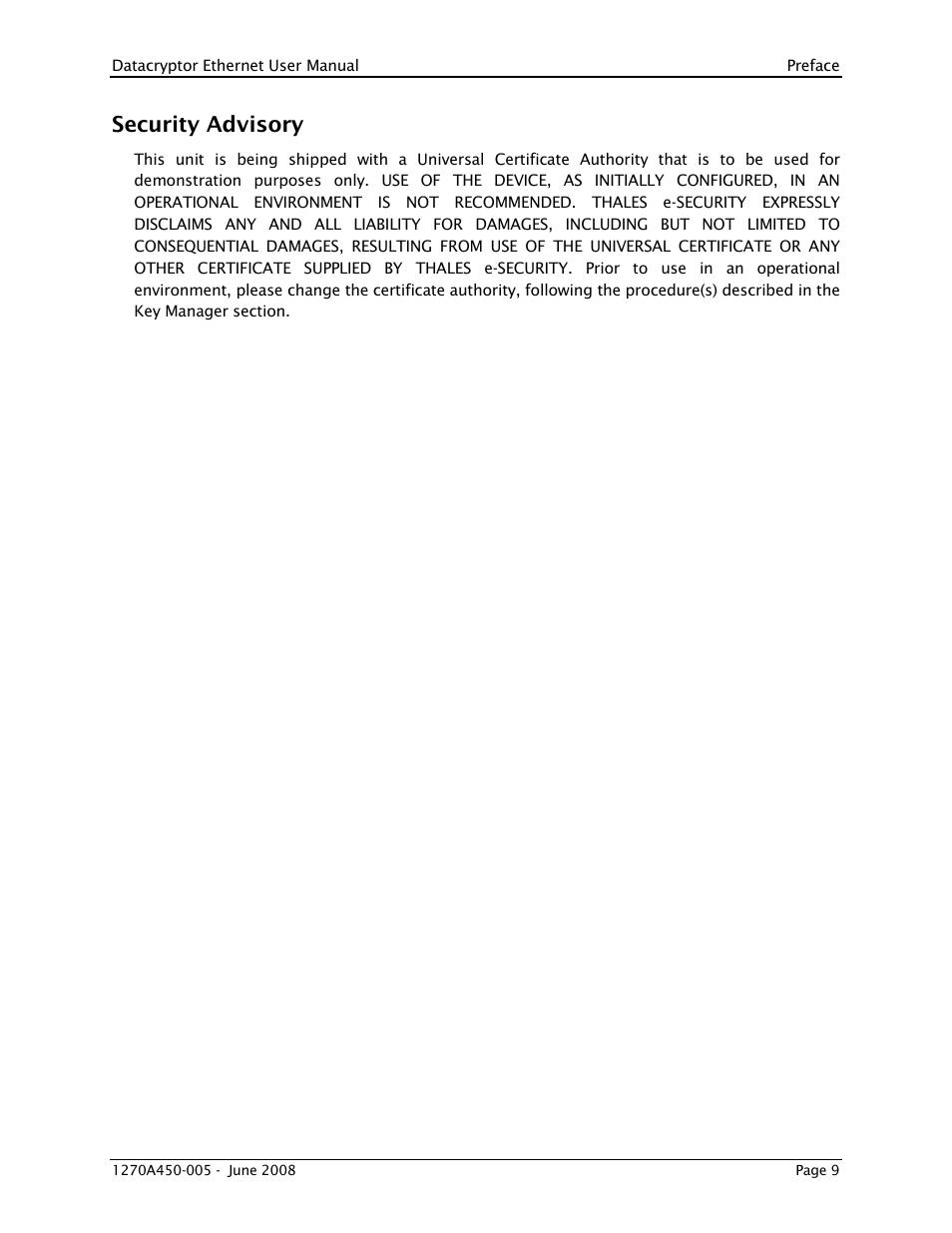 Security advisory | THALES DATACRYPTOR User Manual | Page 9 / 134