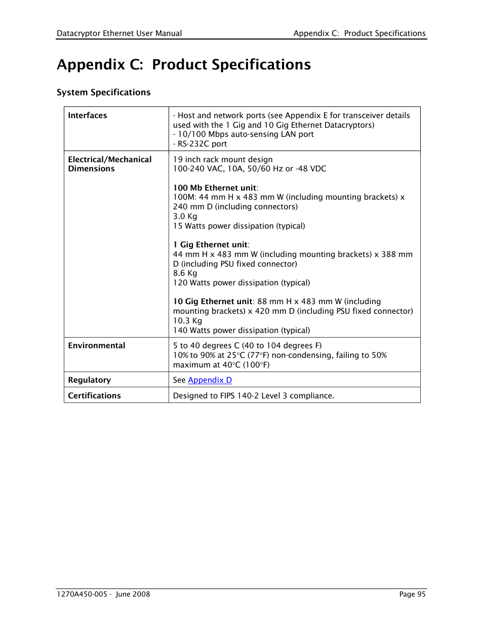 Appendix c: product specifications | THALES DATACRYPTOR User Manual | Page 95 / 134