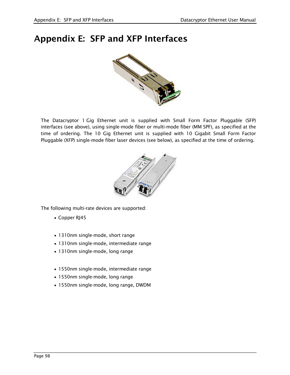Appendix e: sfp and xfp interfaces | THALES DATACRYPTOR User Manual | Page 98 / 134