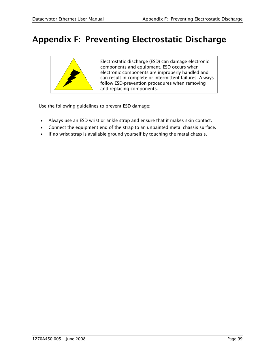Appendix f: preventing electrostatic discharge | THALES DATACRYPTOR User Manual | Page 99 / 134