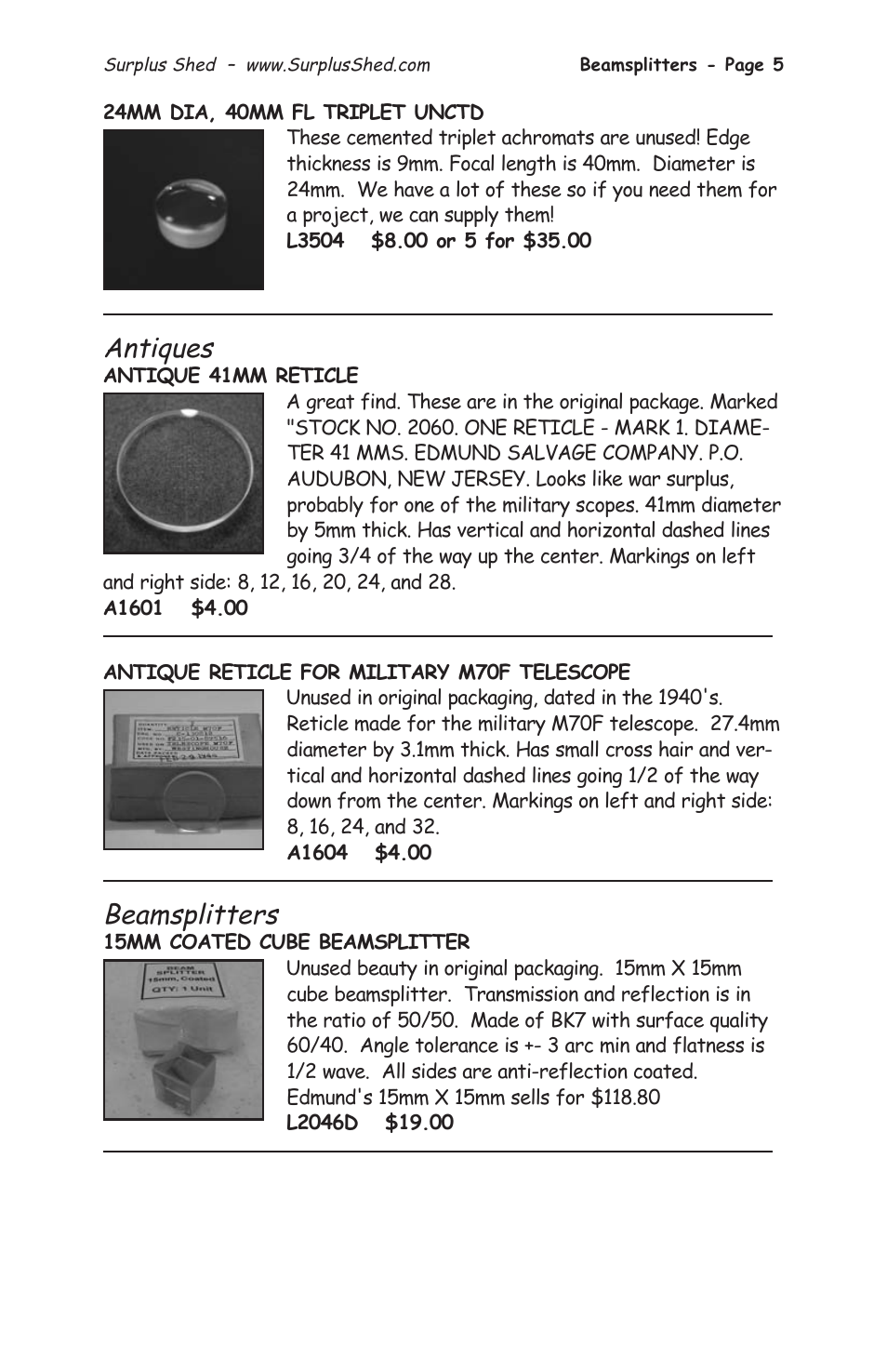 Antiques, Beamsplitters | Tasco 1575 User Manual | Page 7 / 144