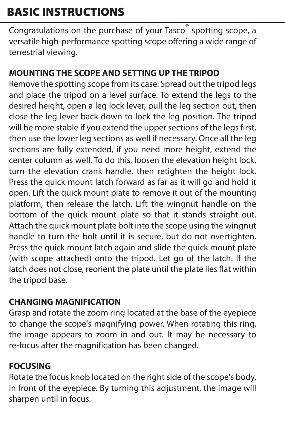 Basic instructions | Tasco WC712060 User Manual | Page 2 / 8