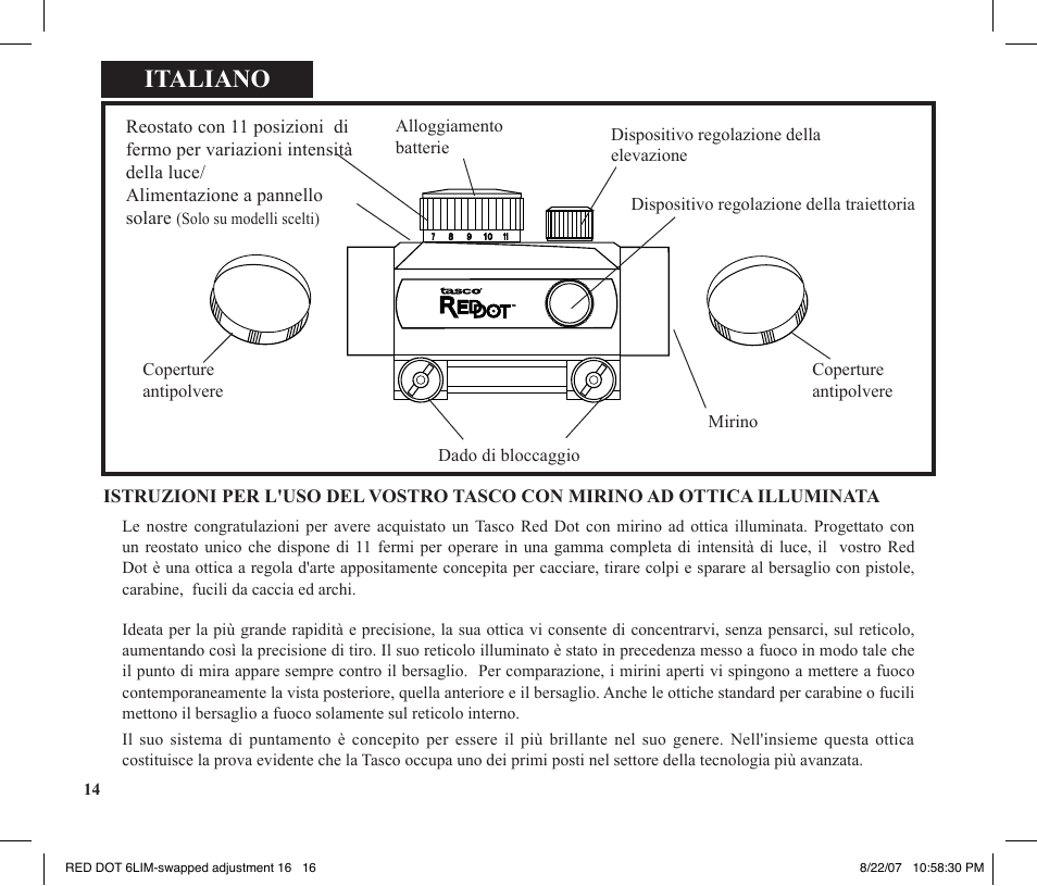 Italiano | Tasco REDDOT Scope User Manual | Page 16 / 28