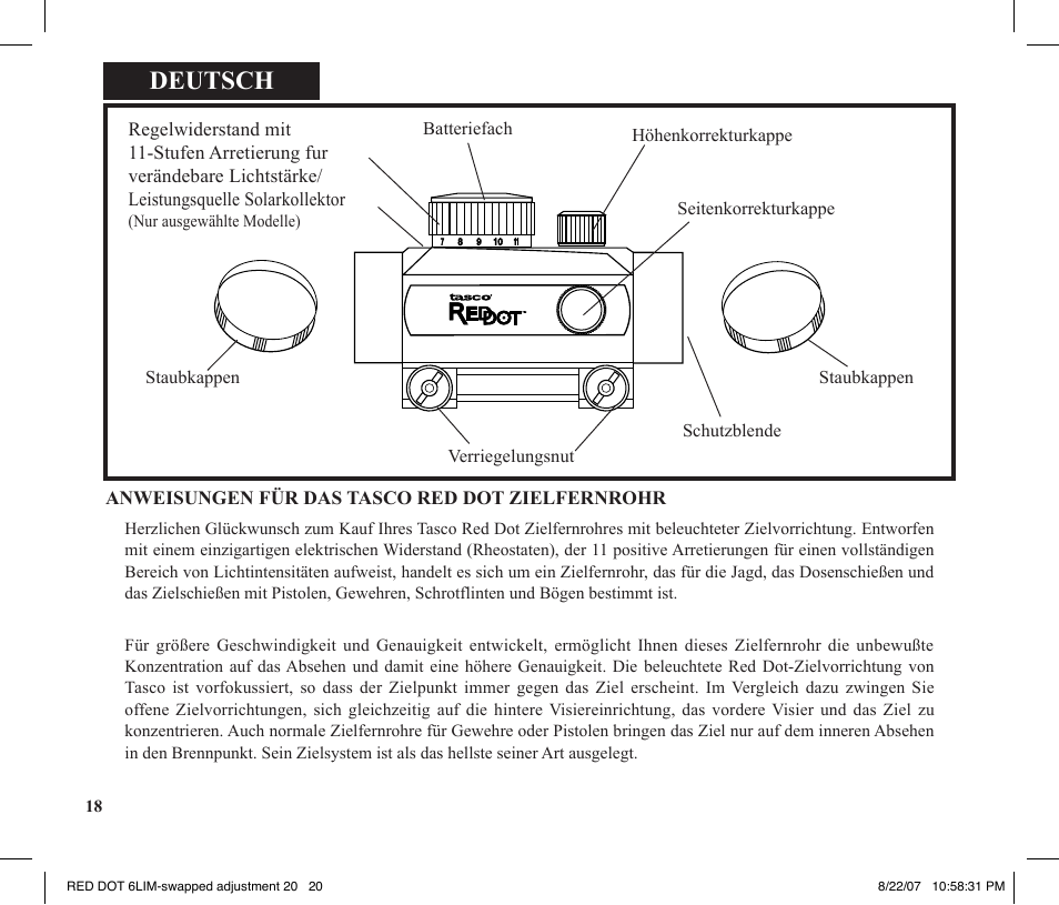 Deutsch | Tasco REDDOT Scope User Manual | Page 20 / 28