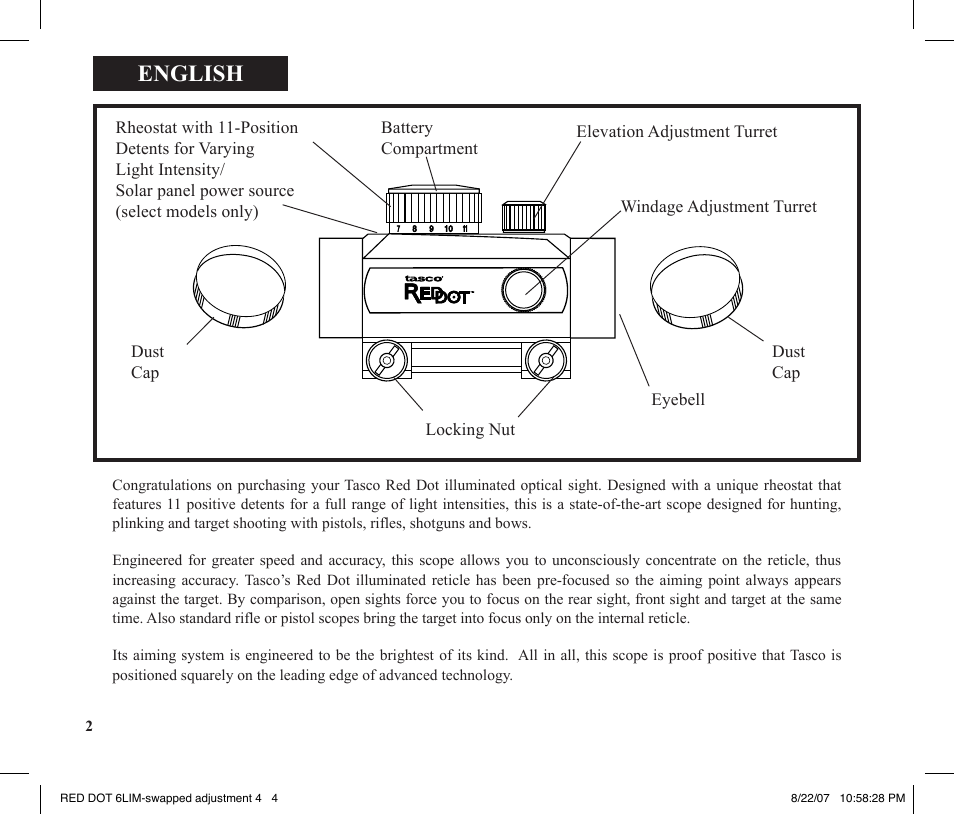 English | Tasco REDDOT Scope User Manual | Page 4 / 28