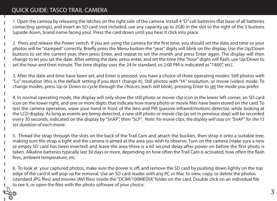 Quick guide: tasco trail camera | Tasco Digital Trail Camera  119203C User Manual | Page 3 / 12