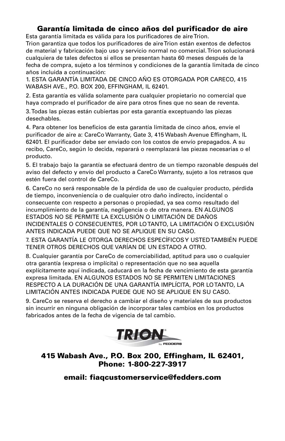Trion High Efficiency Console Electronic Air Purifier User Manual | Page 20 / 32