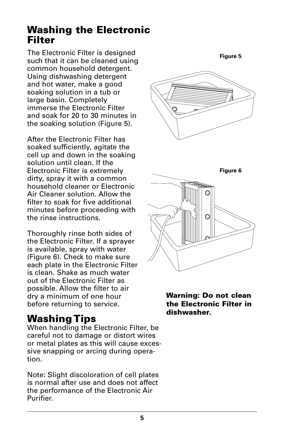 Washing the electronic filter, Washing tips | Trion High Efficiency Console Electronic Air Purifier User Manual | Page 6 / 32