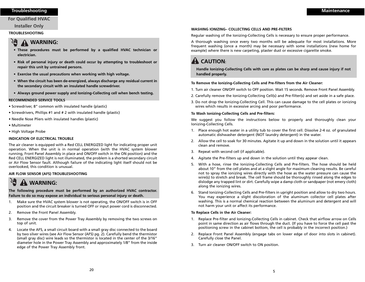 Warning, Caution | Trion HE Plus 2000 User Manual | Page 7 / 14