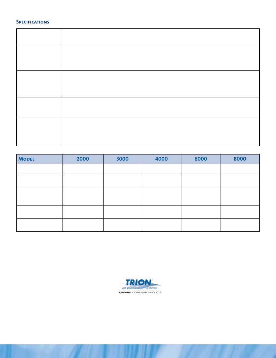 Specifications | Trion Modular Filterpac Media Air Cleaner User Manual | Page 8 / 8