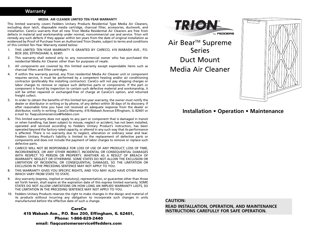 Trion Supreme Series User Manual | 6 pages