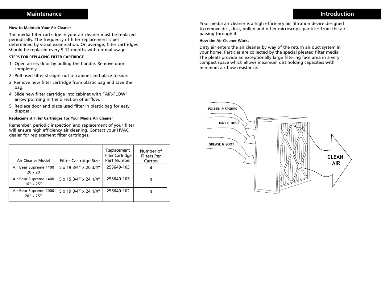 Maintenance 8, Introduction 1 | Trion Supreme Series User Manual | Page 3 / 6
