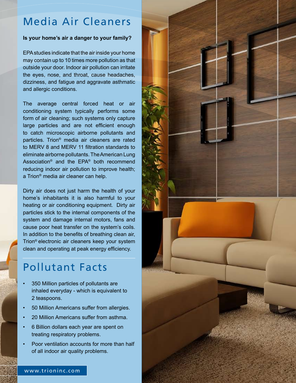 Media air cleaners, Pollutant facts | Trion Air Bear Series User Manual | Page 2 / 4