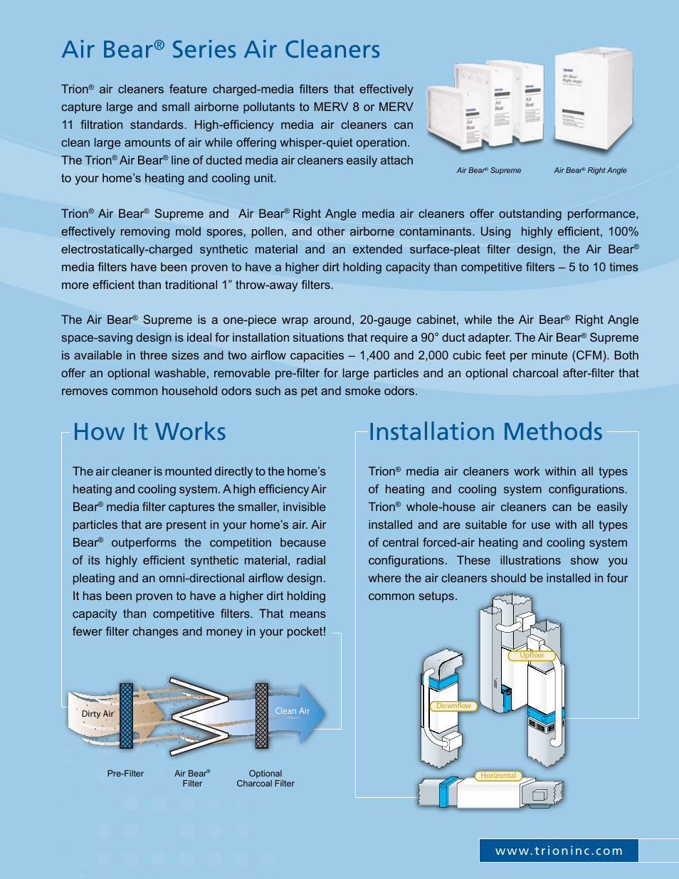 Air bear, Series air cleaners, How it works | Installation methods | Trion Air Bear Series User Manual | Page 3 / 4