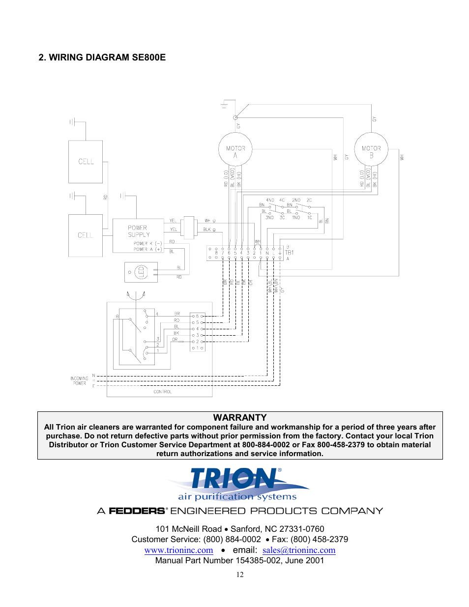 Trion ELIMINATOR SE400E User Manual | Page 12 / 12
