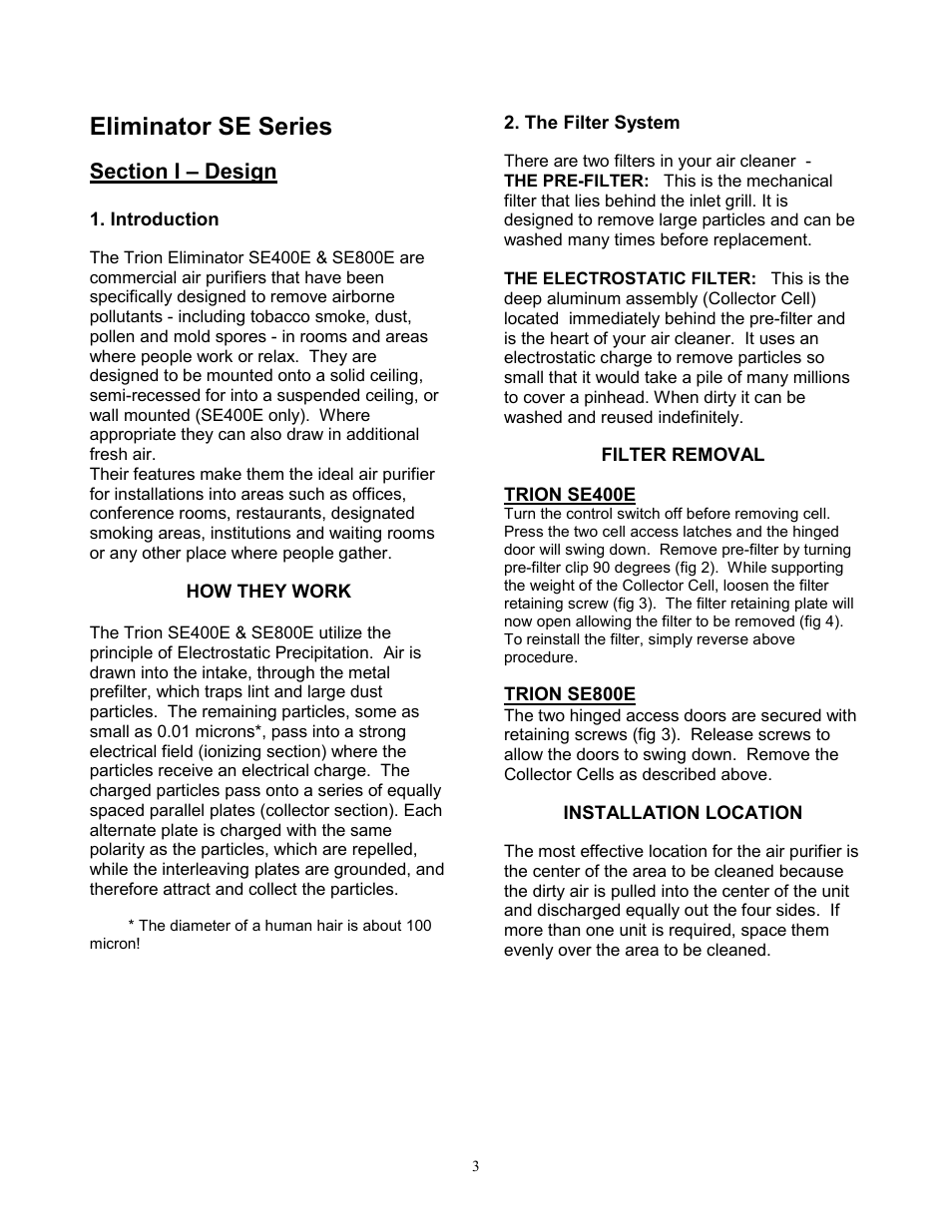 Eliminator se series | Trion ELIMINATOR SE400E User Manual | Page 3 / 12