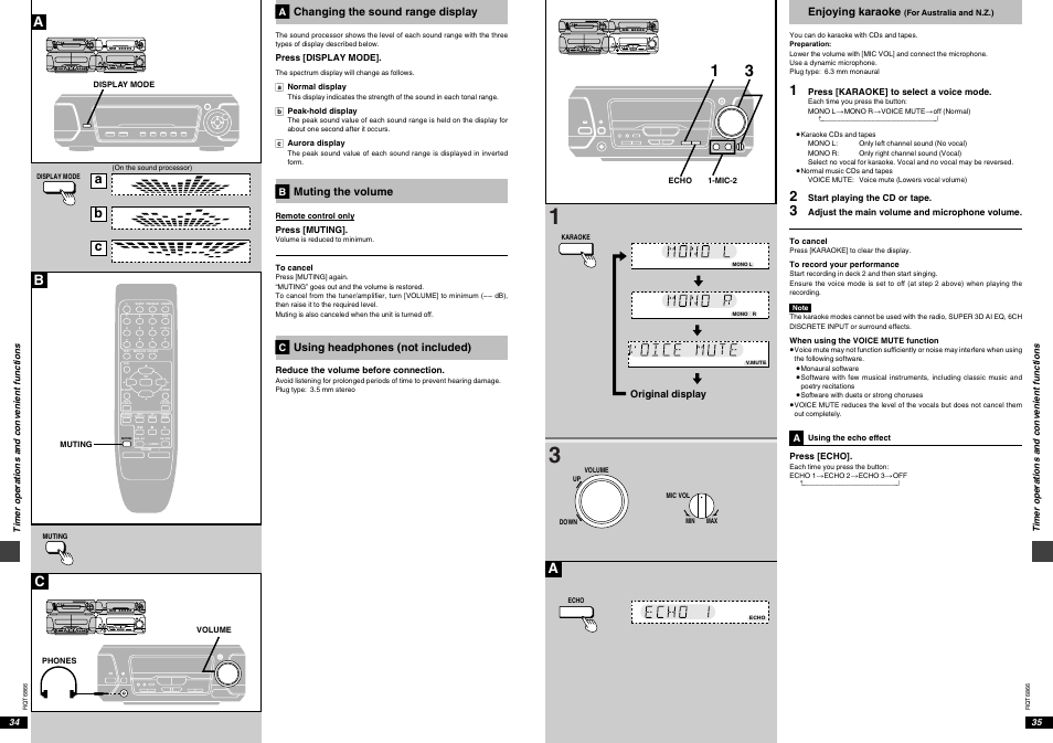 Ab c, Enjoying karaoke, Changing the sound range display | Muting the volume, Using headphones (not included) | Technics SC-EH790 User Manual | Page 18 / 21