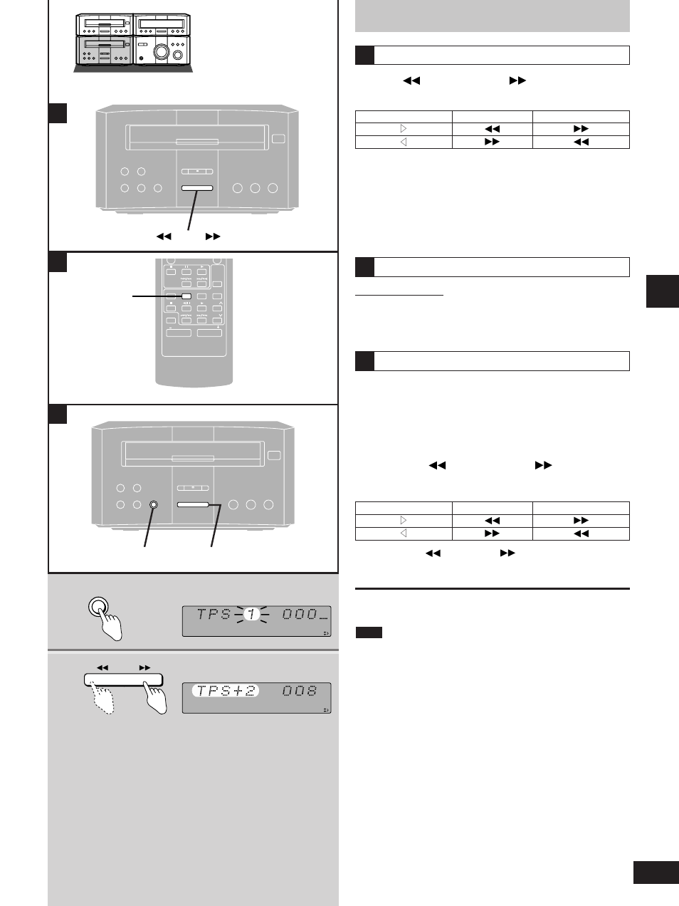 Press [ tps] or [tps ] while the tape is stopped, Press [ tps] or [tps ] to select the direction | Technics SC-HD310 User Manual | Page 15 / 28