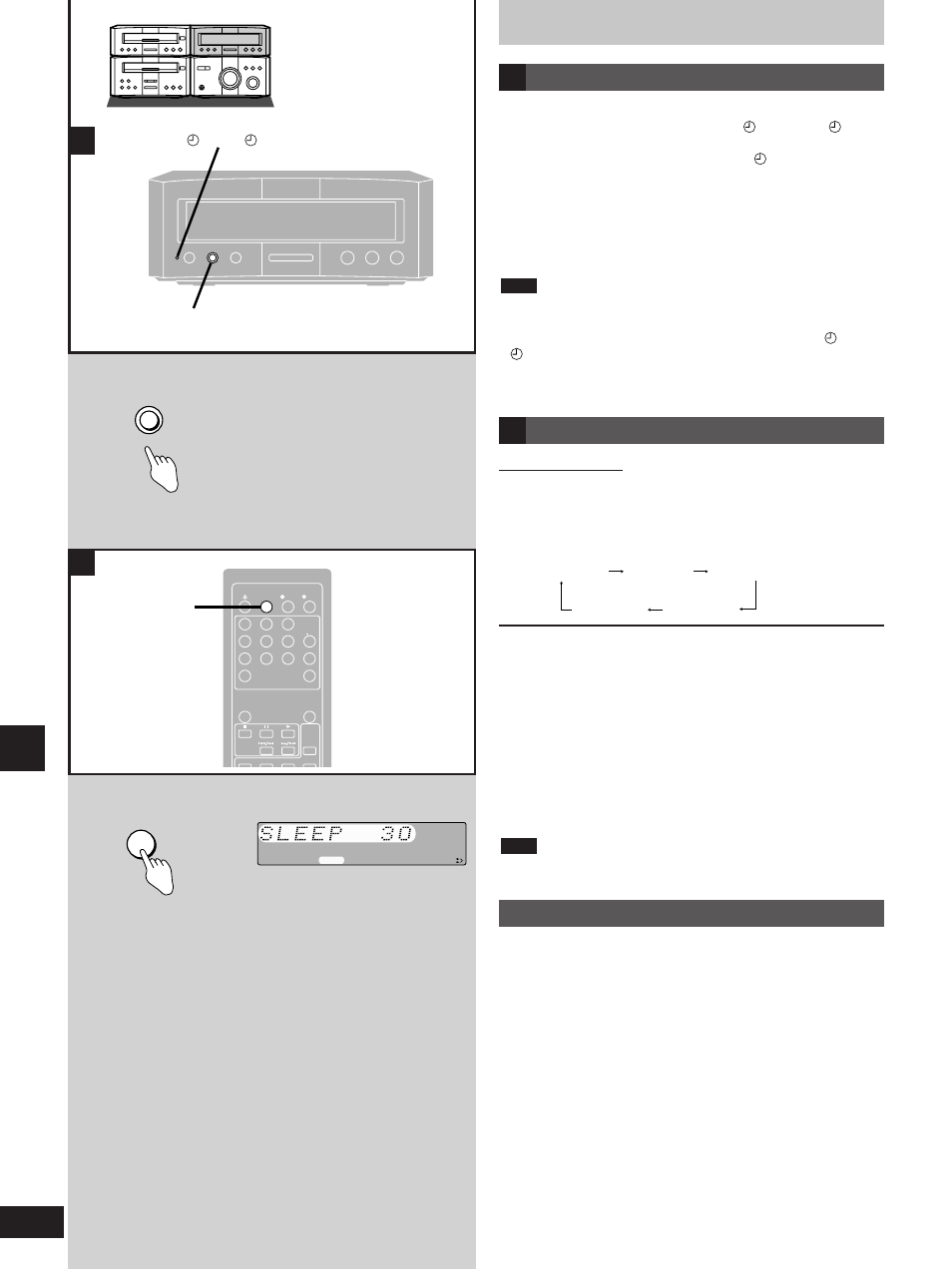 The play and record timers, Press [sleep] to select the time (minutes), The sleep timer | Using the timers together, Timer operations using the timers, Clock/timer, –demo, Checking the timers, Playing the unit after the timers are set, Sleep | Technics SC-HD310 User Manual | Page 24 / 28