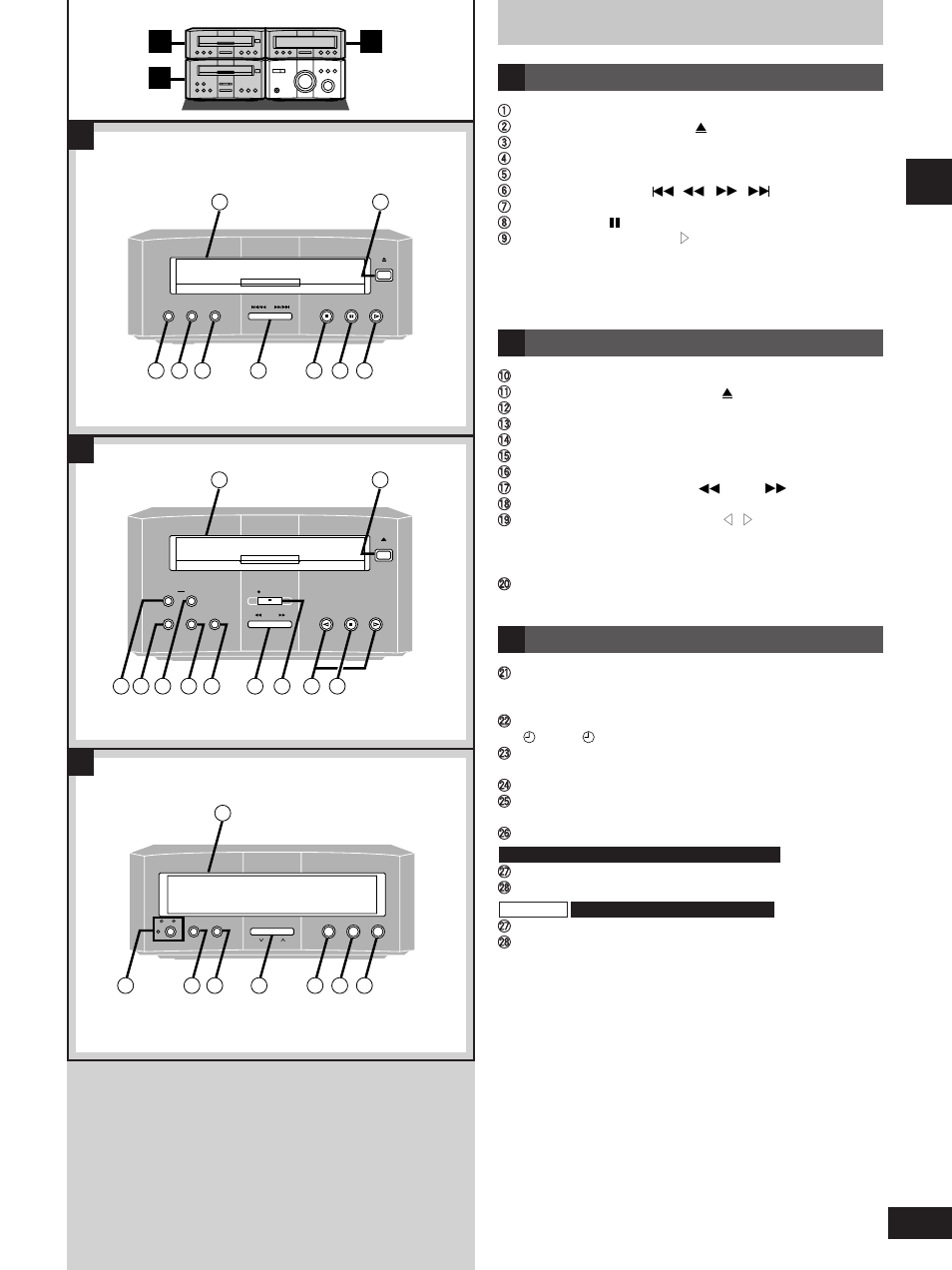 Front panel controls, Ab c, Cd player | Cassette deck, Tuner, Before use | Technics SC-HD310 User Manual | Page 9 / 28