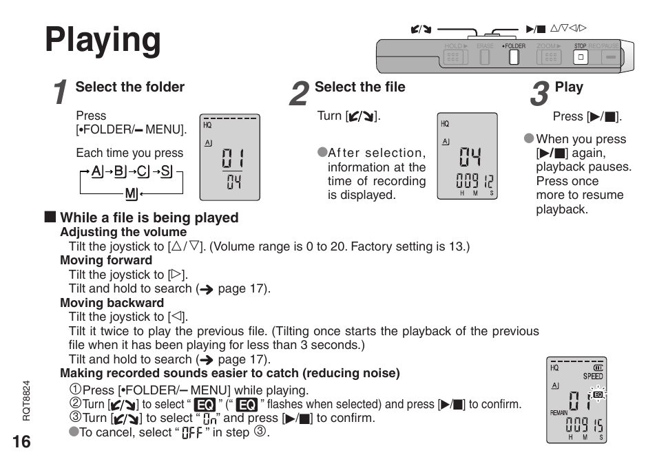 Playing, Playing 1 | Technics RR-US470 User Manual | Page 16 / 44