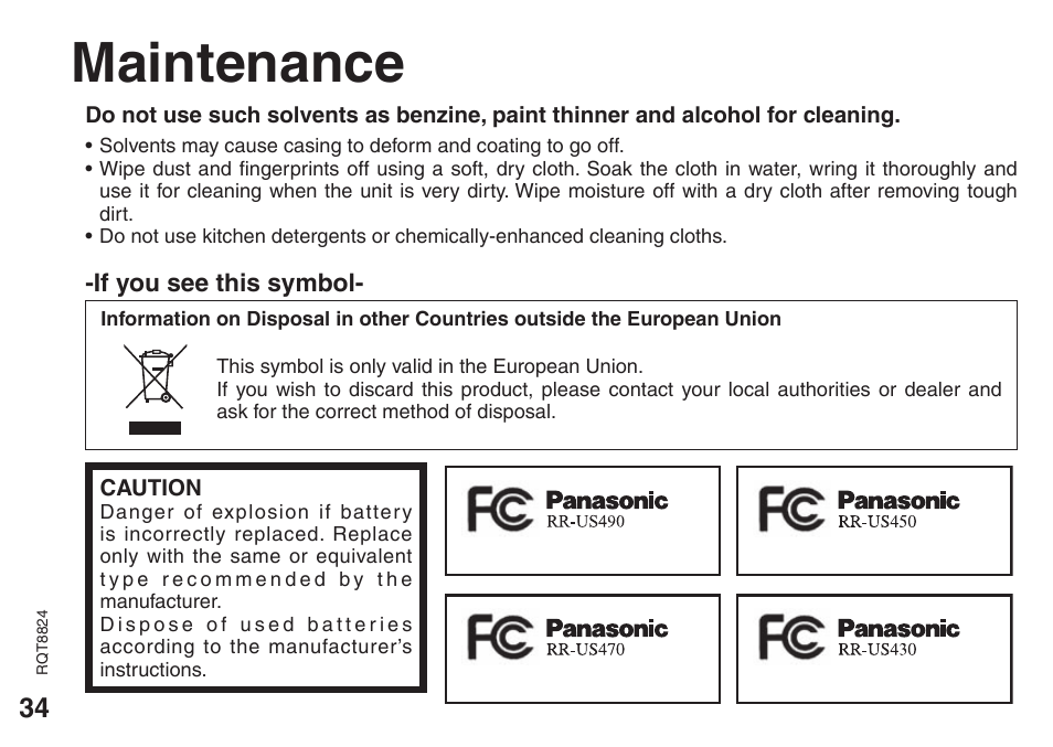 Maintenance | Technics RR-US470 User Manual | Page 34 / 44