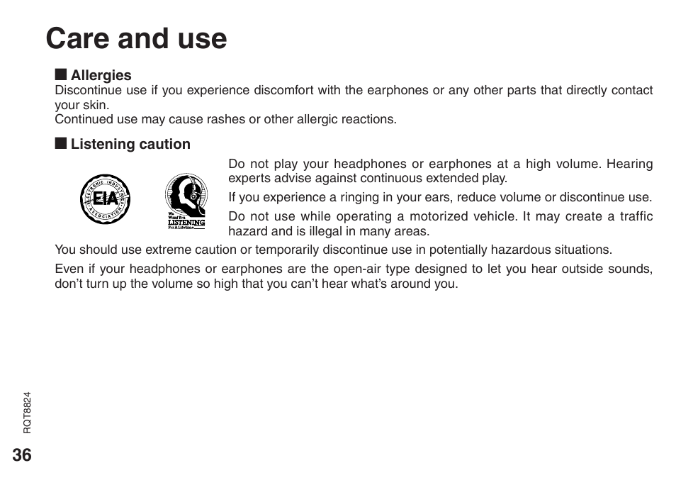 Care and use | Technics RR-US470 User Manual | Page 36 / 44