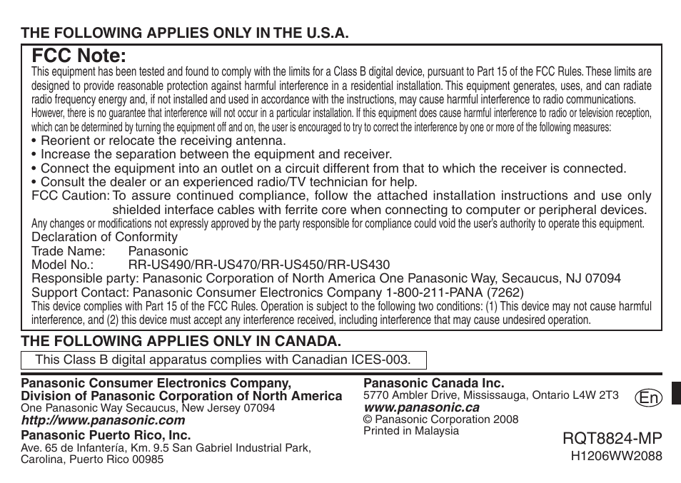 En rqt8824-mp | Technics RR-US470 User Manual | Page 44 / 44