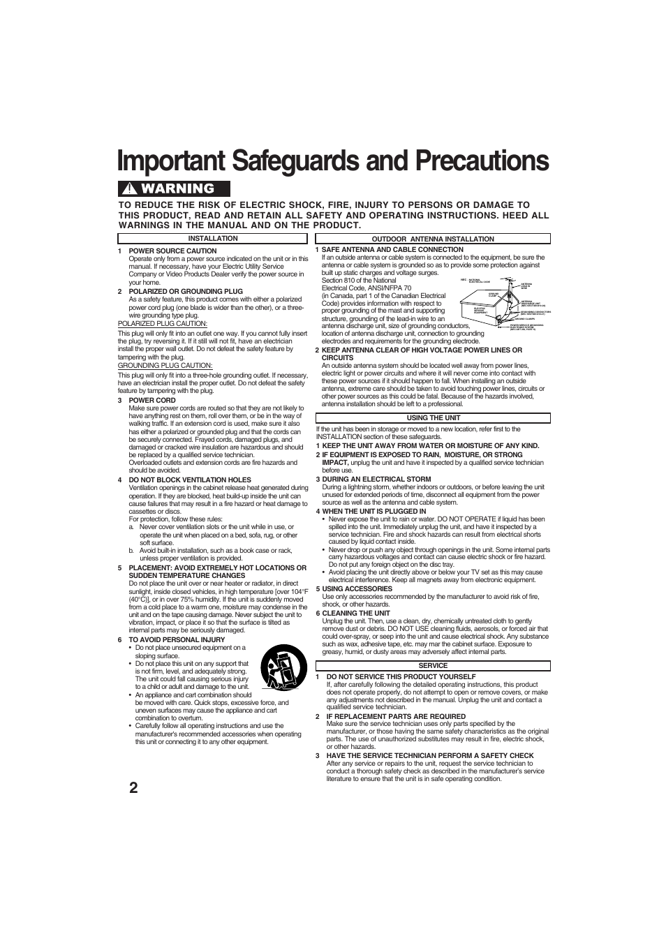 Important safeguards and precautions | Technics PV-D4754S User Manual | Page 2 / 79