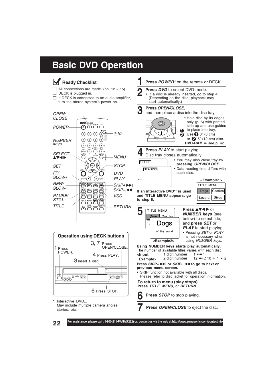 Select dvd mode, Insert a disc, Basic dvd operation | Technics PV-D4754S User Manual | Page 22 / 79