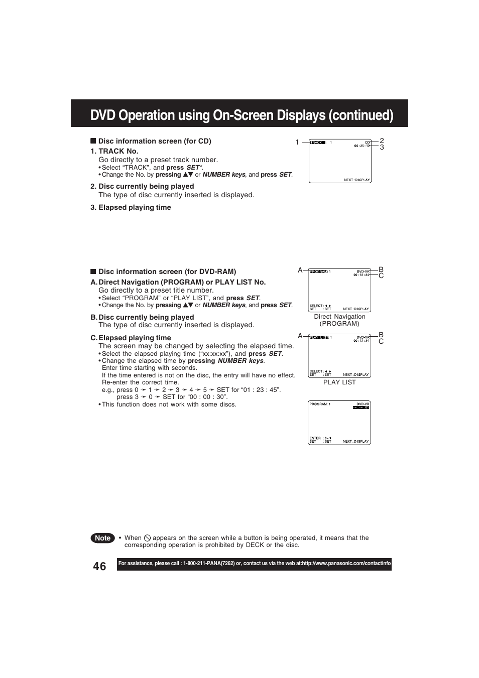 Dvd operation using on-screen displays (continued) | Technics PV-D4754S User Manual | Page 46 / 79