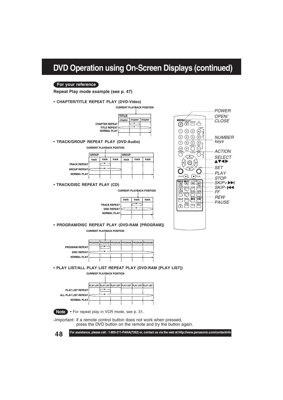Dvd operation using on-screen displays (continued) | Technics PV-D4754S User Manual | Page 48 / 79