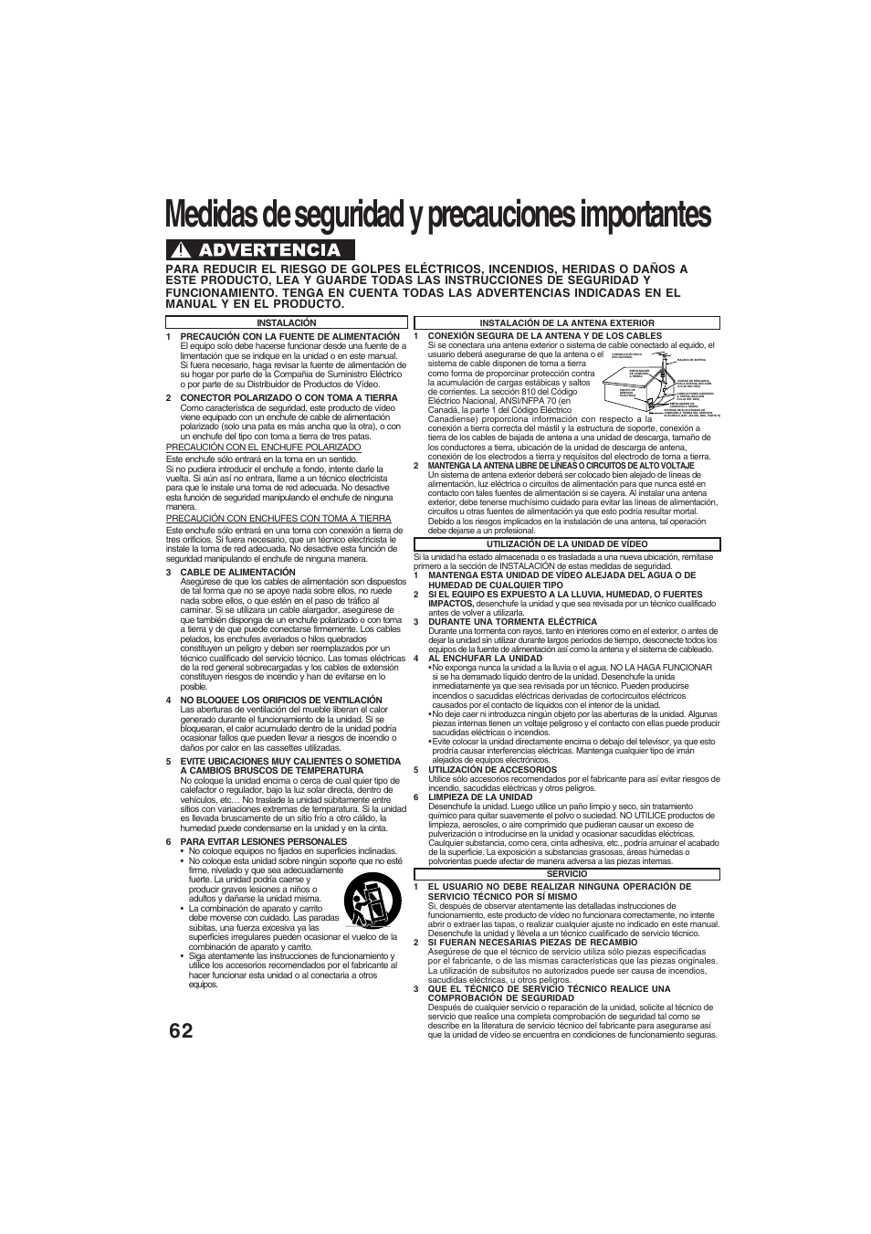 Medidas de seguridad y precauciones importantes | Technics PV-D4754S User Manual | Page 62 / 79