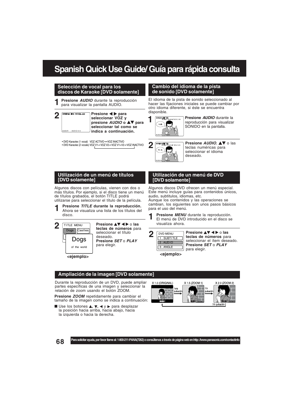 Spanish quick use guide/ guía para rápida consulta, Dogs | Technics PV-D4754S User Manual | Page 68 / 79