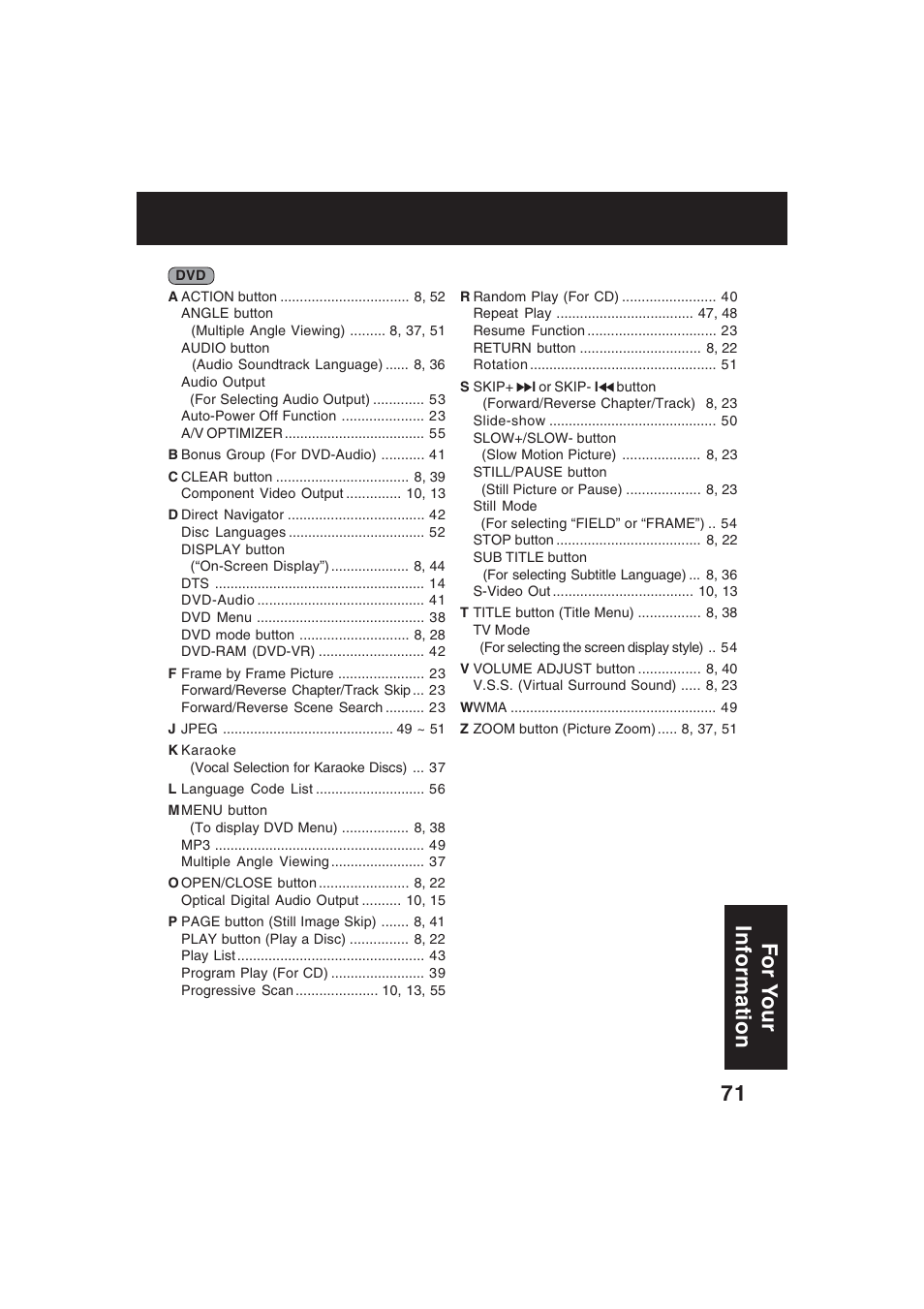 For y our information | Technics PV-D4754S User Manual | Page 71 / 79