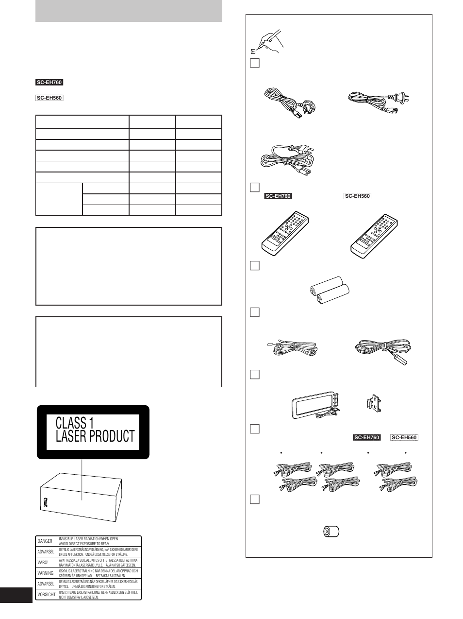 Class 1 laser product, Dear customer, Caution | Supplied accessories | Technics SC-EH560 User Manual | Page 2 / 44