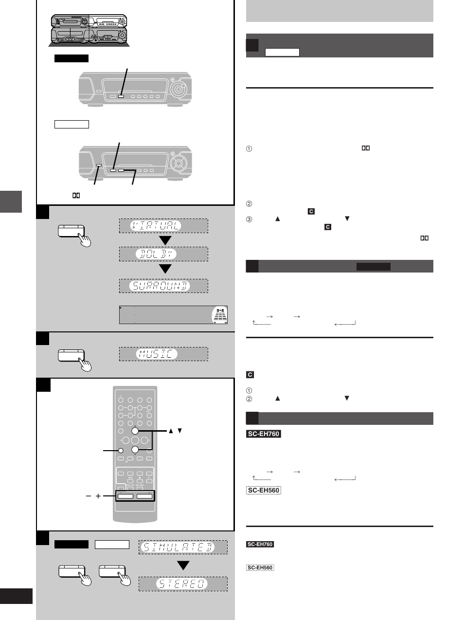 Simulated stereo, Press [simulated stereo, Changing sound field and quality | Enjoying surround sound, Sc-eh760, Sc-eh560 | Technics SC-EH560 User Manual | Page 26 / 44