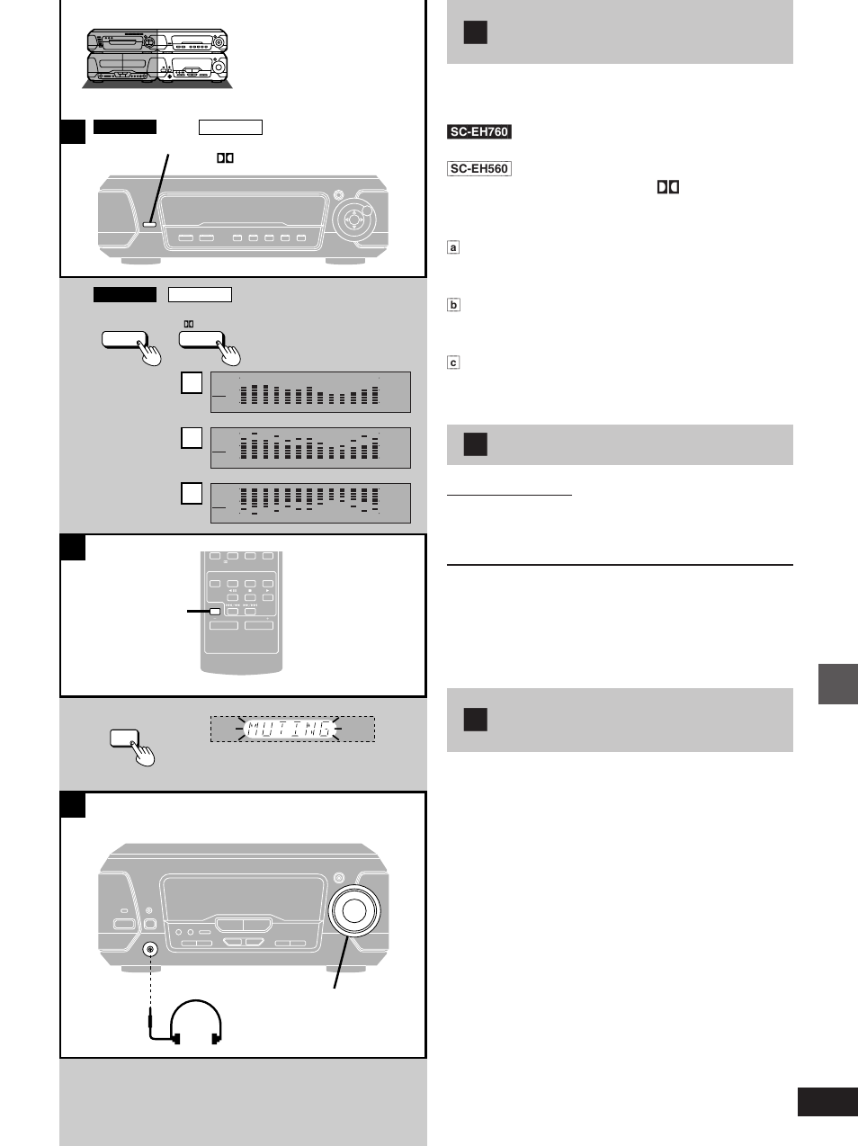 Bc a, Changing the sound range display, Muting the volume | Using headphones (not included), Ab c, Press [display mode, Press [display mode, – ë v demo, Press [muting, Reduce the volume before connection, Convenient functions | Technics SC-EH560 User Manual | Page 37 / 44