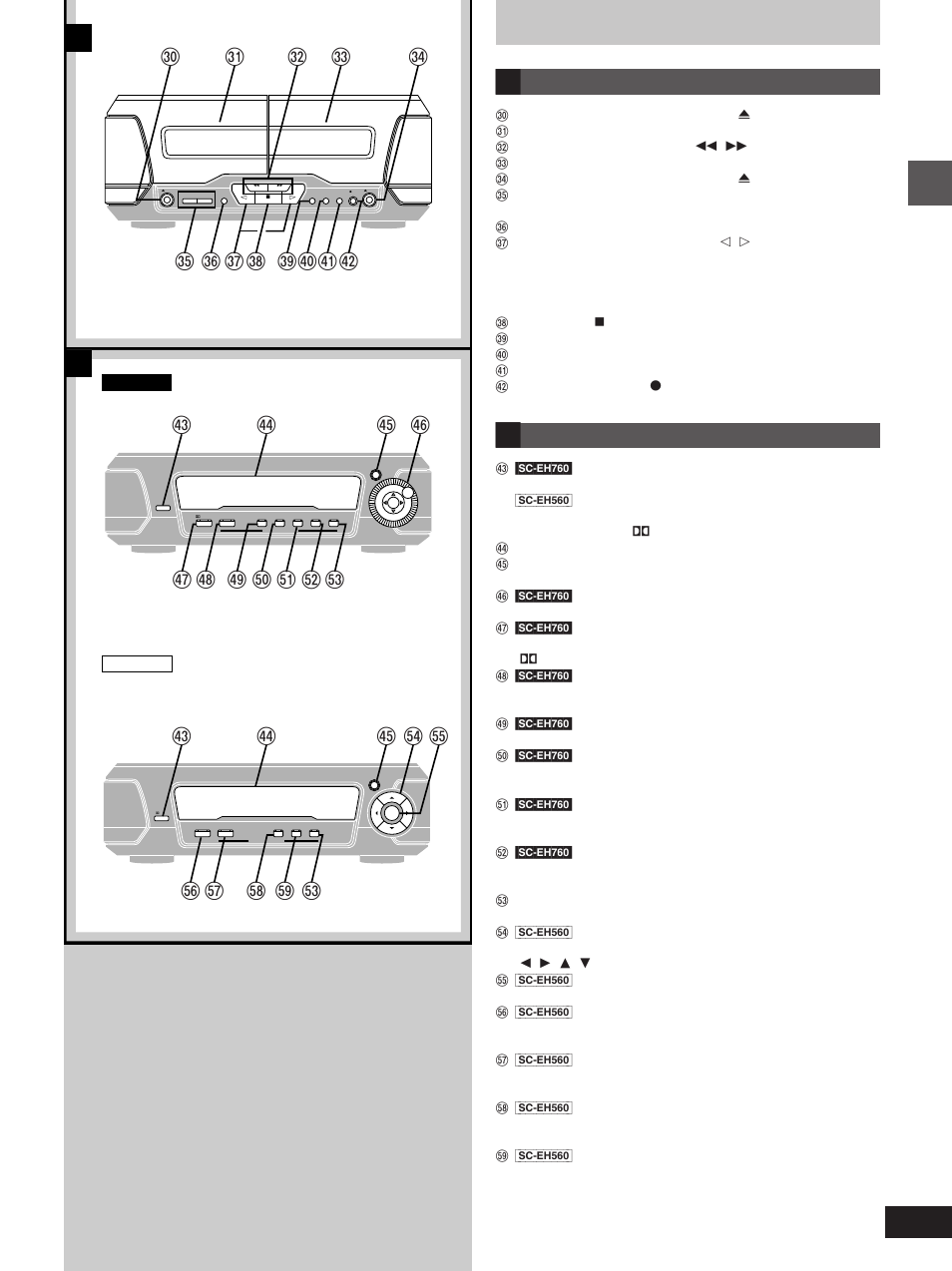 Cassette deck, Sound processor, Po q r n | Before use, Front panel controls | Technics SC-EH560 User Manual | Page 9 / 44