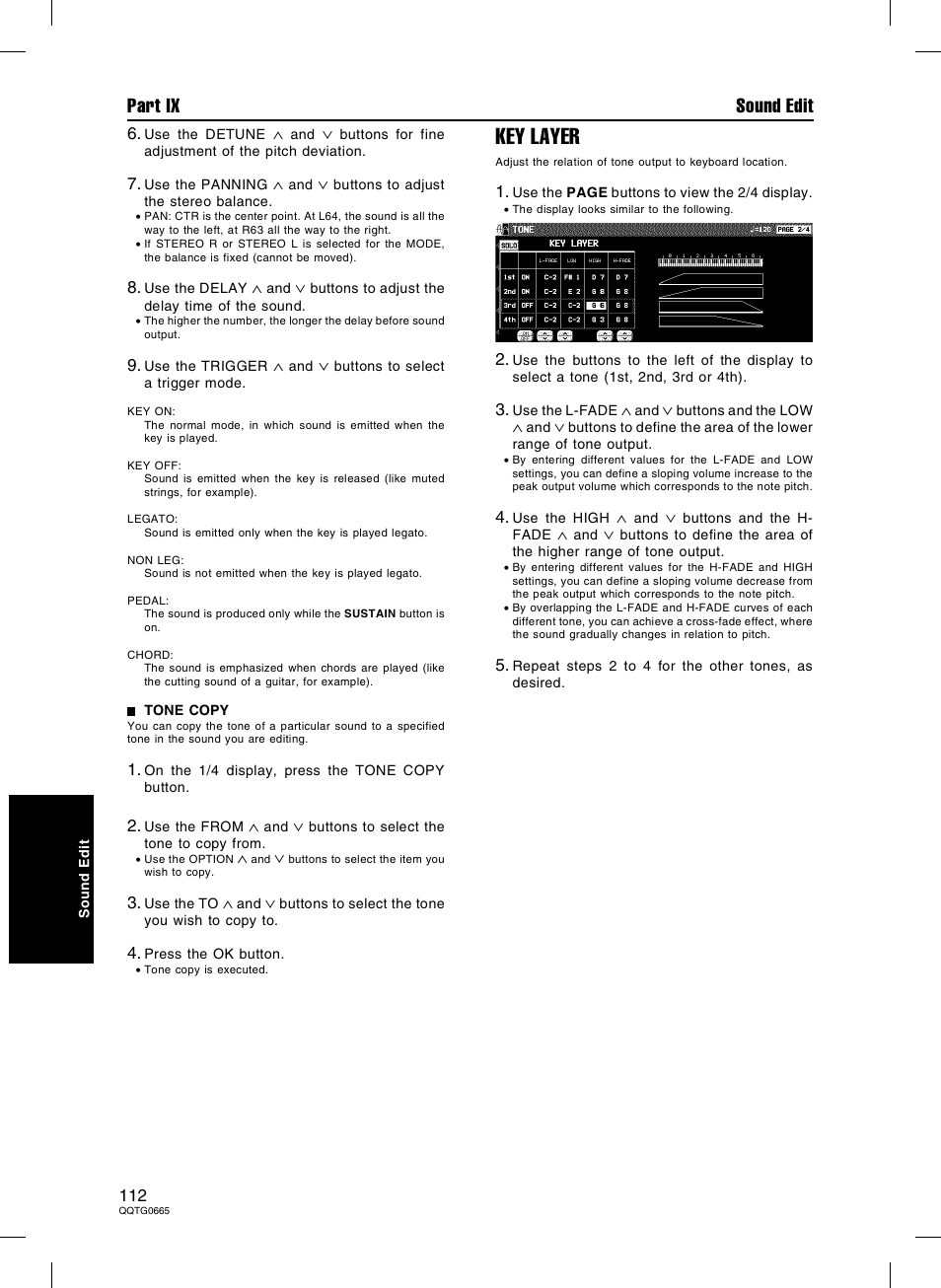 Key layer, Part ix sound edit | Technics sx-PR604/M User Manual | Page 112 / 148