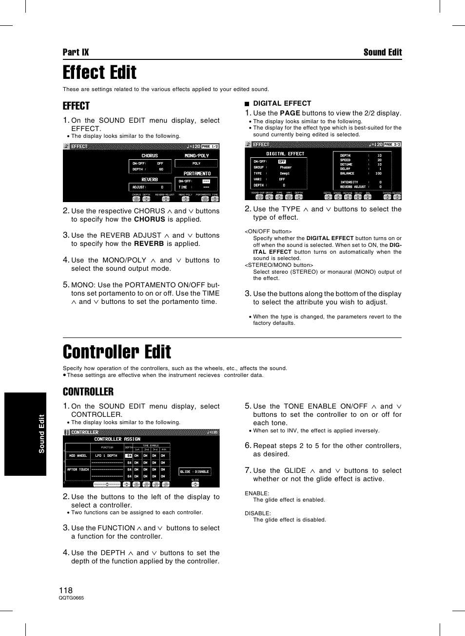 Effect edit, Controller edit, Effect | Controller, Part ix sound edit | Technics sx-PR604/M User Manual | Page 118 / 148