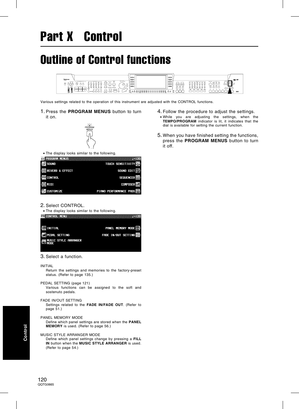 Part x control, Outline of control functions | Technics sx-PR604/M User Manual | Page 120 / 148