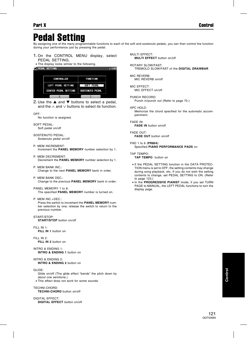 Pedal setting, Part x control | Technics sx-PR604/M User Manual | Page 121 / 148