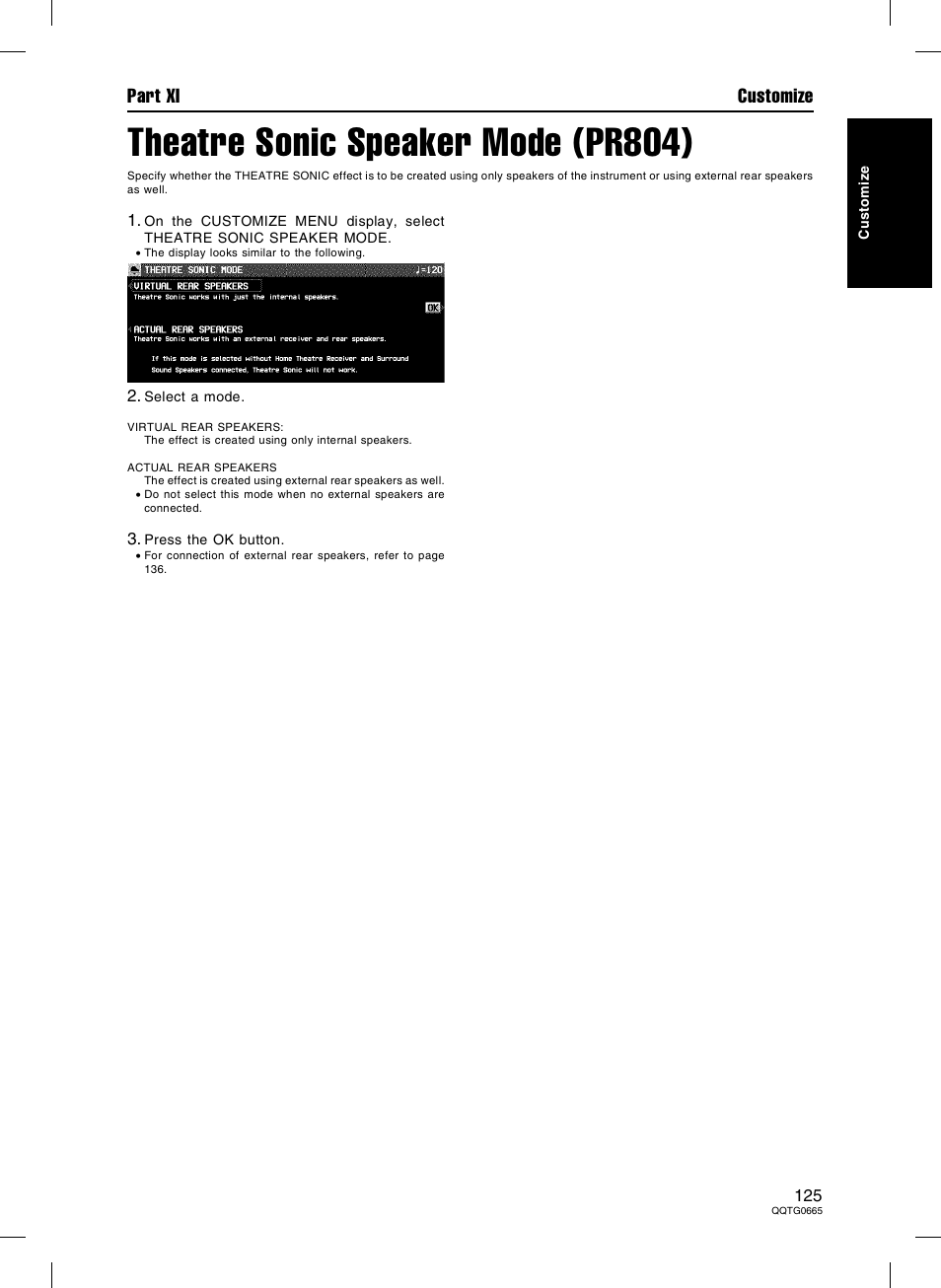 Theatre sonic speaker mode (pr804), Part xi customize | Technics sx-PR604/M User Manual | Page 125 / 148