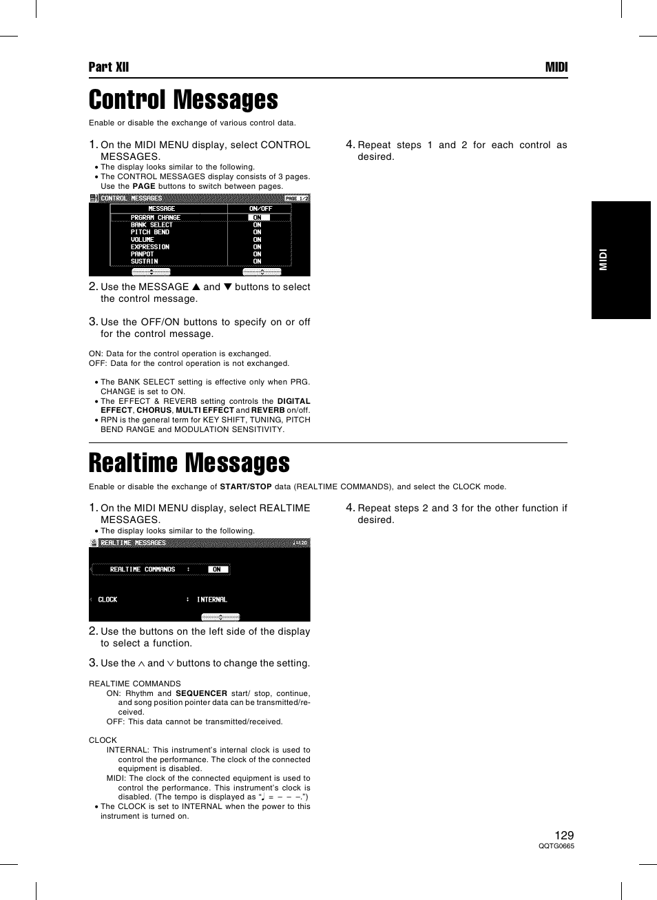 Control messages, Realtime messages, Part xii midi | Technics sx-PR604/M User Manual | Page 129 / 148