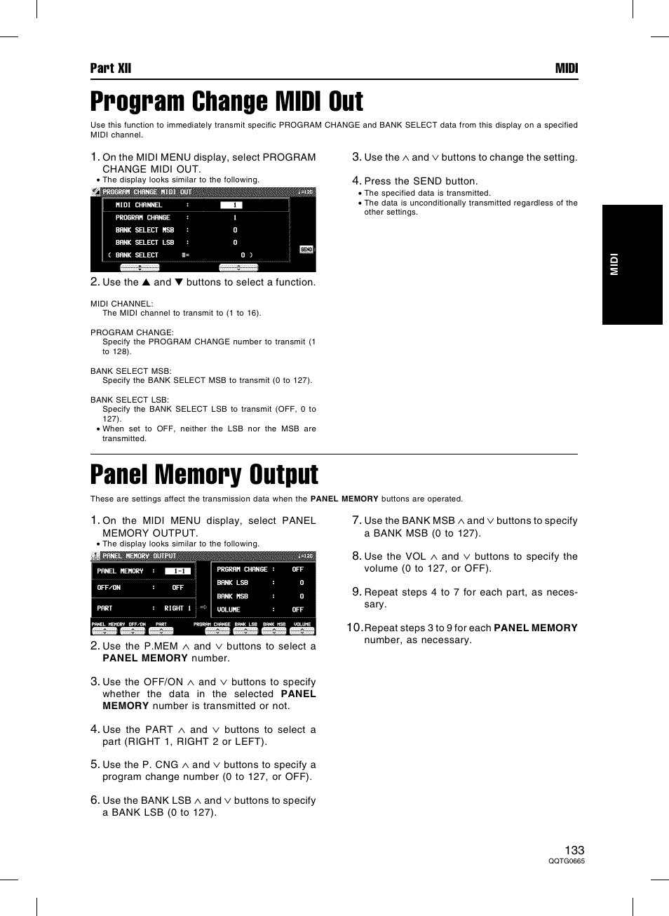 Program change midi out, Part xii midi | Technics sx-PR604/M User Manual | Page 133 / 148