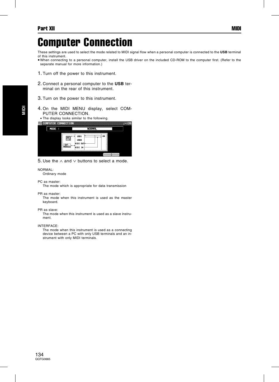 Computer connection, Part xii midi | Technics sx-PR604/M User Manual | Page 134 / 148