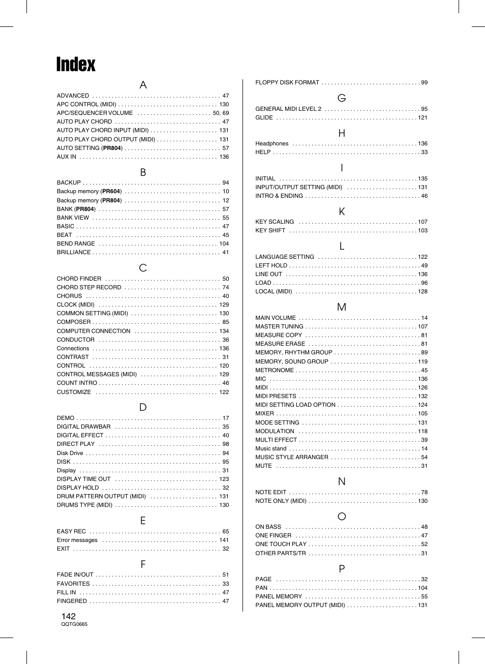 Index | Technics sx-PR604/M User Manual | Page 142 / 148